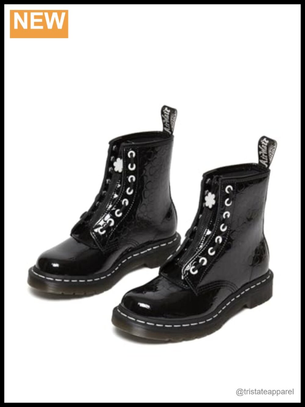 Dr. Martens 1460 Jungle Ankle Boots Patent Leather Flower Emboss Lace Up